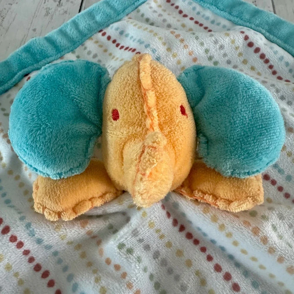 Kids Line Elephant Security Blanket Lovey Turquoise Orange Dotted Stripes Plush